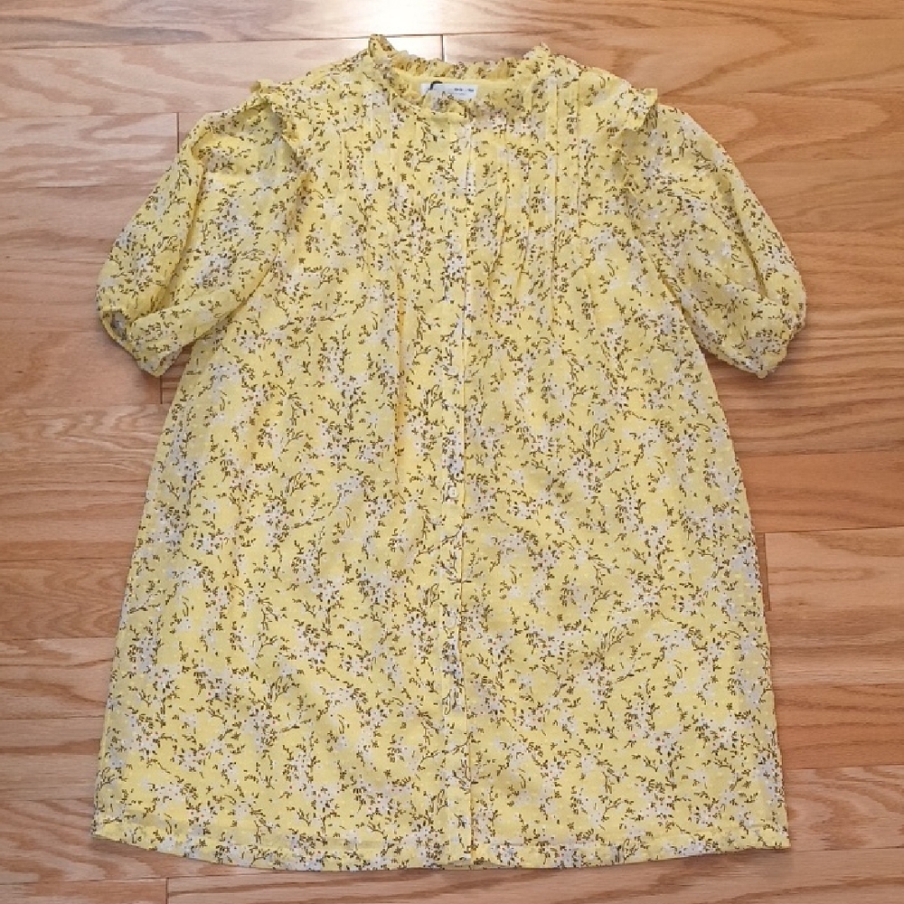 Zara, Button Front Ruffle Dress w/ White Flowers, Size 13/14 (EUC)